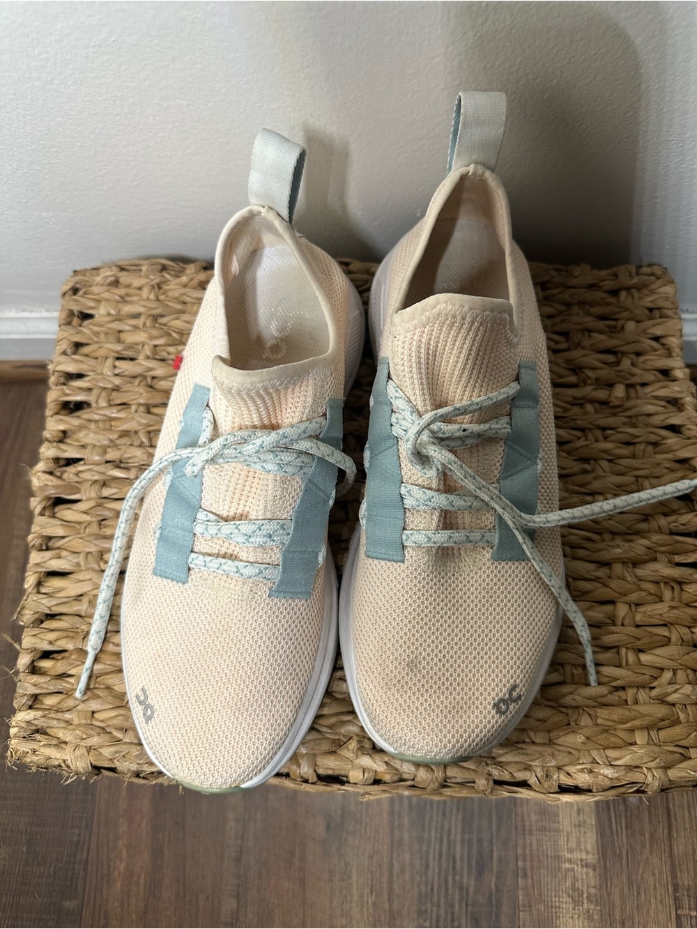 Women's Athletic Sneakers in Cream with Light Blue Accents